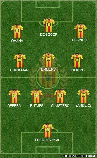 Yellow Red KV Mechelen 5-4-1 football formation