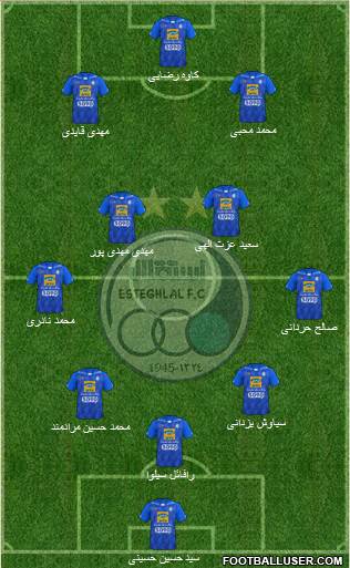 Esteghlal Tehran 3-4-2-1 football formation