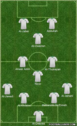 Saudi Arabia 4-3-1-2 football formation