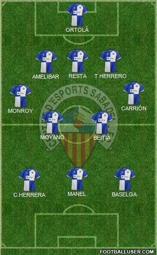 C.E. Sabadell 5-3-2 football formation