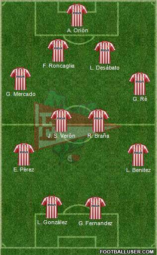 Estudiantes de La Plata 4-4-2 football formation