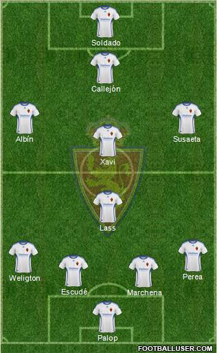 R. Zaragoza S.A.D. 4-1-3-2 football formation