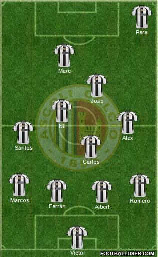 Ascoli 4-3-2-1 football formation