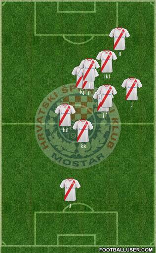 HSK Zrinjski Mostar 5-4-1 football formation
