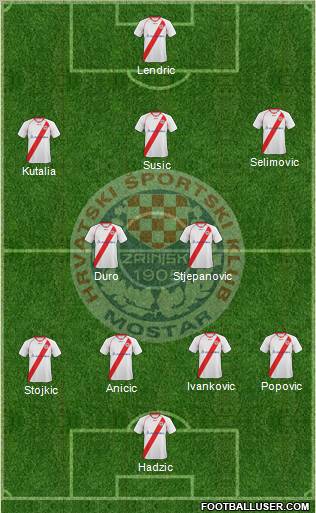 HSK Zrinjski Mostar 4-2-3-1 football formation