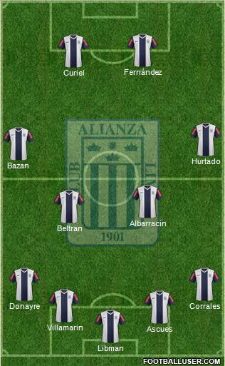 C Alianza Lima 4-4-2 football formation