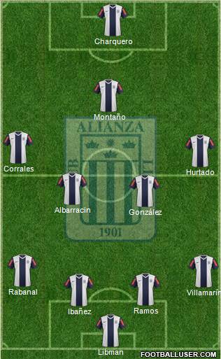 C Alianza Lima 3-4-3 football formation