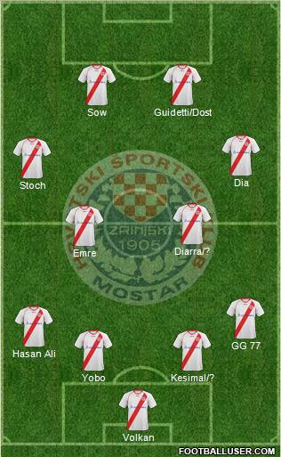 HSK Zrinjski Mostar 4-2-2-2 football formation