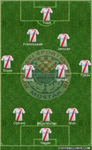 HSK Zrinjski Mostar 3-4-2-1 football formation