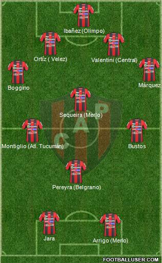 Patronato de Paraná 4-3-1-2 football formation