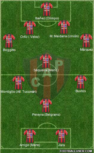 Patronato de Paraná 4-3-1-2 football formation