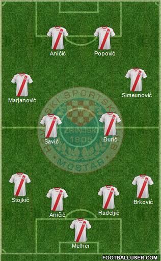 HSK Zrinjski Mostar 4-1-3-2 football formation