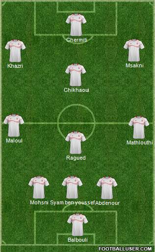 Tunisia 3-4-2-1 football formation