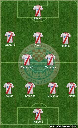 HSK Zrinjski Mostar 4-2-3-1 football formation