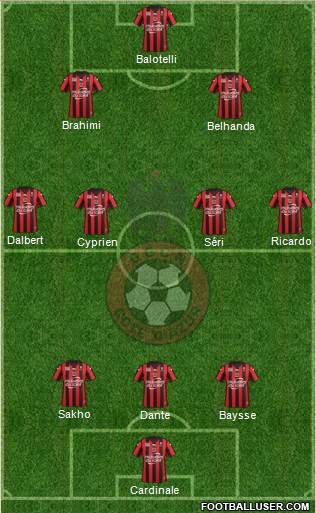 OGC Nice Côte d'Azur 3-4-2-1 football formation