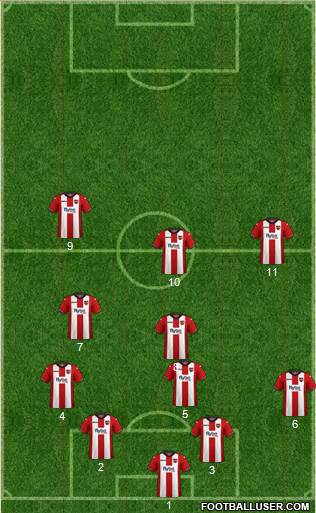 Exeter City 4-1-2-3 football formation