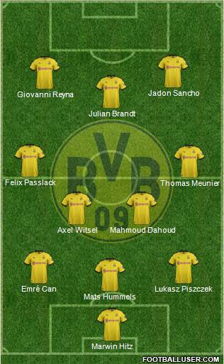 Borussia Dortmund 3-4-3 football formation