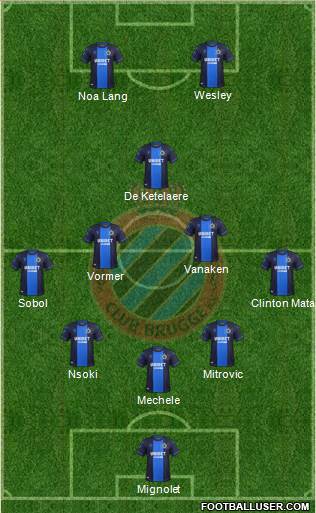 Club Brugge KV 5-3-2 football formation