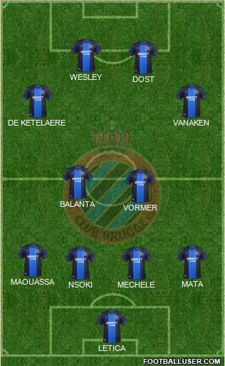 Club Brugge KV 4-4-2 football formation