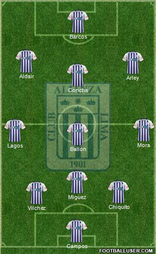 C Alianza Lima 3-4-3 football formation