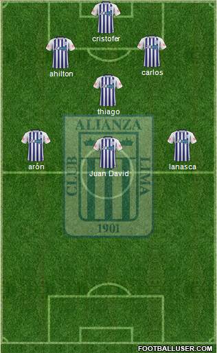 C Alianza Lima 3-4-3 football formation