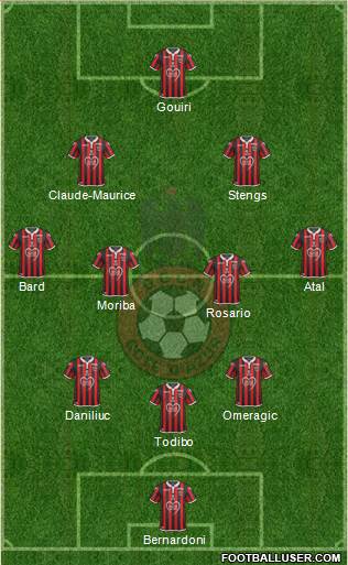 OGC Nice Côte d'Azur 3-4-2-1 football formation