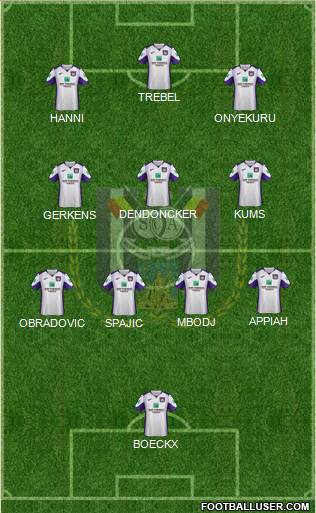 RSC Anderlecht 5-4-1 football formation