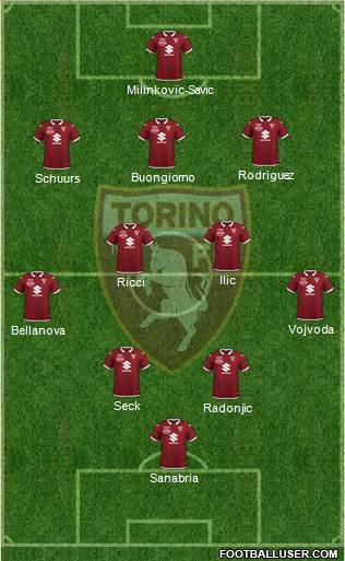 Torino 3-4-2-1 football formation