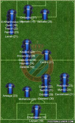 Club Brugge KV 3-4-3 football formation