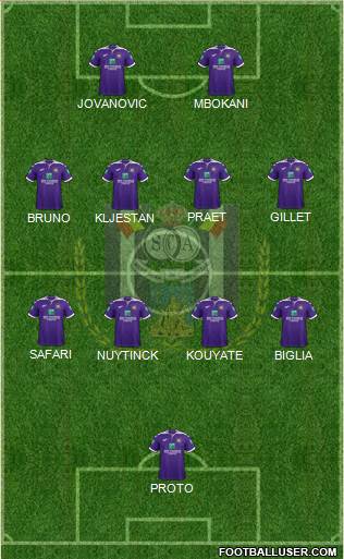 RSC Anderlecht 5-4-1 football formation