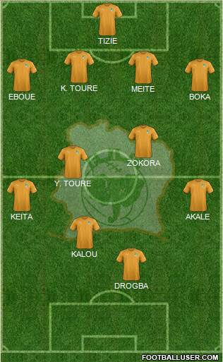 Côte d'Ivoire 4-4-1-1 football formation