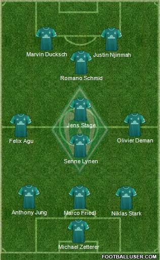 Werder Bremen 3-4-3 football formation