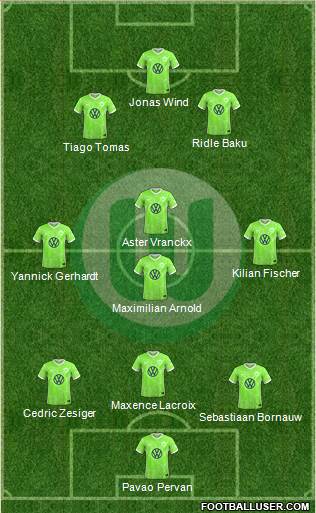 VfL Wolfsburg 3-4-3 football formation